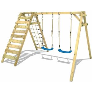 Xích đu gỗ cho bé 2 chỗ ngồi kèm vách leo thể chất TPG4-008