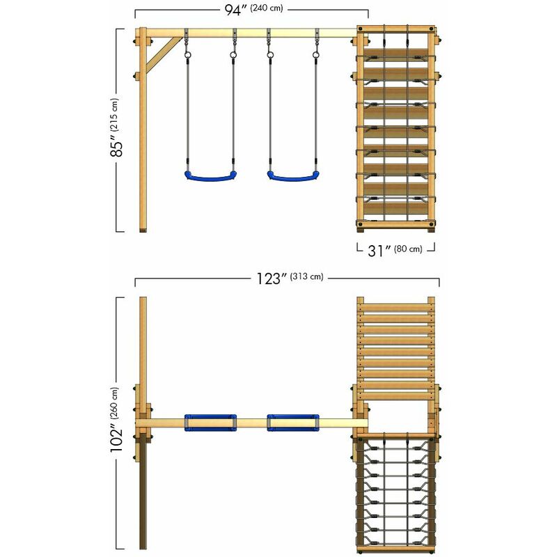 Xích đu gỗ cho bé 2 chỗ ngồi kèm vách leo thể chất TPG4-008