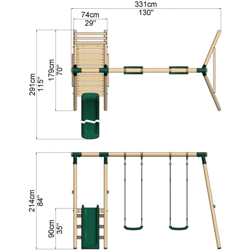 Xích đu gỗ 2 ghế kèm cầu trượt máng đơn cho bé TPG4-013
