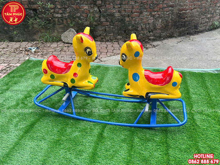 Bập bênh sắt đế cong đôi con Nai cho bé mầm non TP3-017