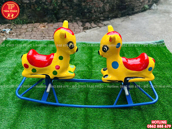 Bập bênh sắt đế cong đôi con Nai cho bé mầm non TP3-017