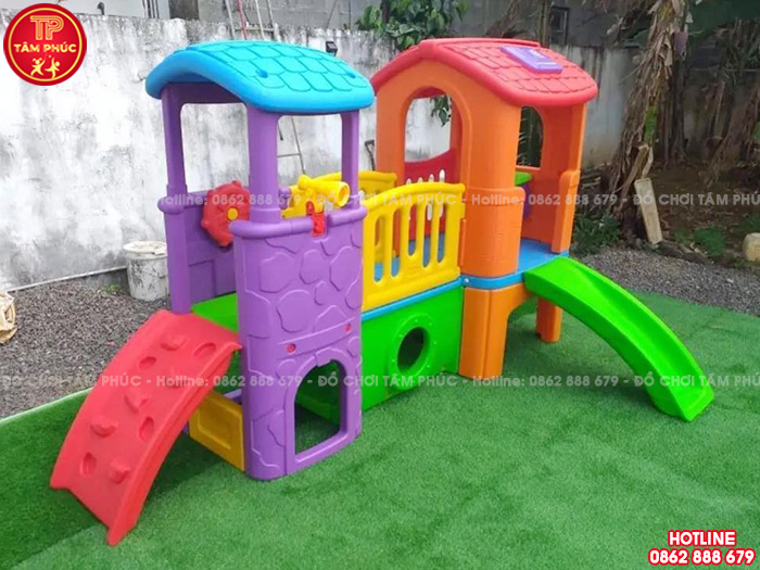Nhà leo cầu trượt 2 khối cho bé mầm non giá rẻ NK10-006-A