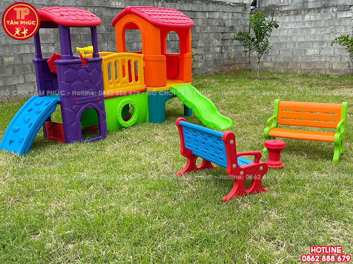 Nhà leo cầu trượt 2 khối cho bé mầm non giá rẻ NK10-006-A