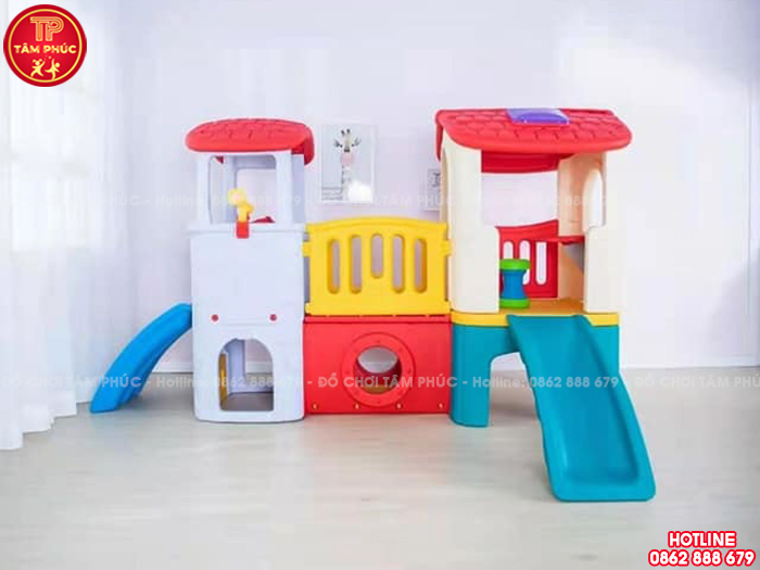 Nhà leo cầu trượt 2 khối cho bé mầm non giá rẻ NK10-006-A
