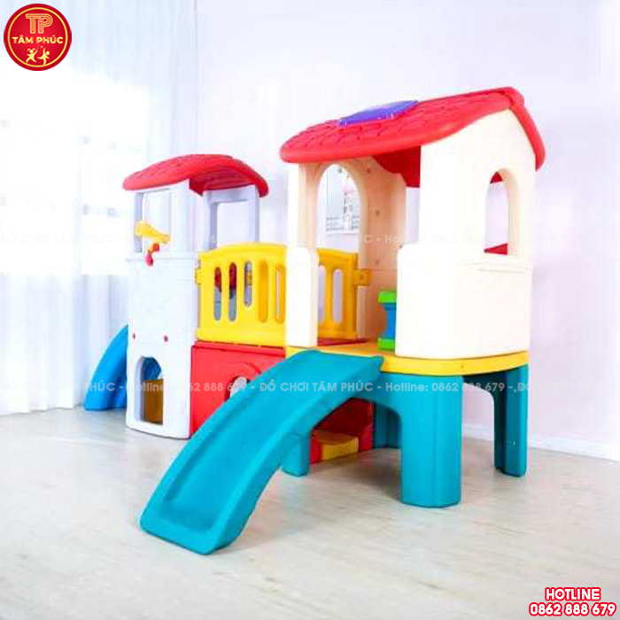 Nhà leo cầu trượt 2 khối cho bé mầm non giá rẻ NK10-006-A