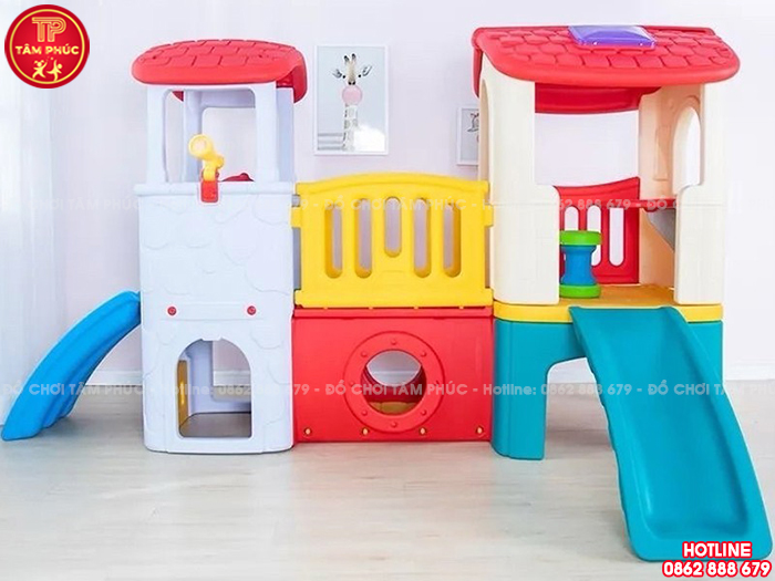 Nhà leo cầu trượt 2 khối cho bé mầm non giá rẻ NK10-006-A