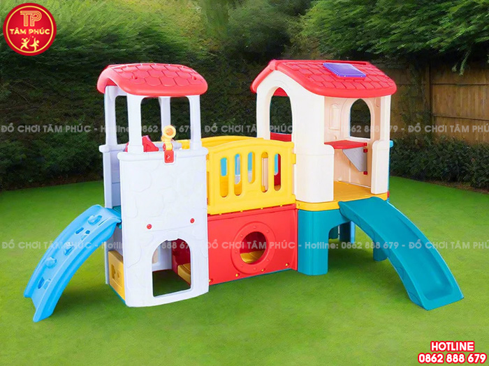 Nhà leo cầu trượt 2 khối cho bé mầm non giá rẻ NK10-006-A