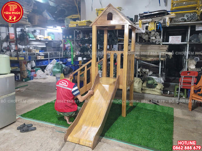 Bộ nhà khối cầu trượt gỗ cho bé 1 khối gỗ lim TPG2-017
