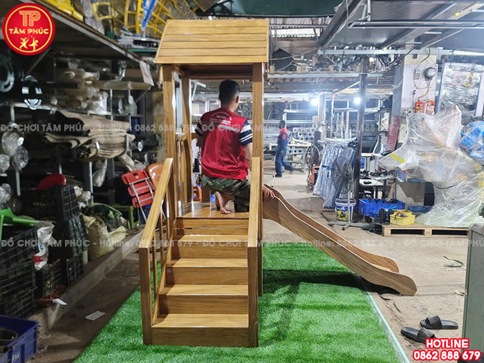 Bộ nhà khối cầu trượt gỗ cho bé 1 khối gỗ lim TPG2-017