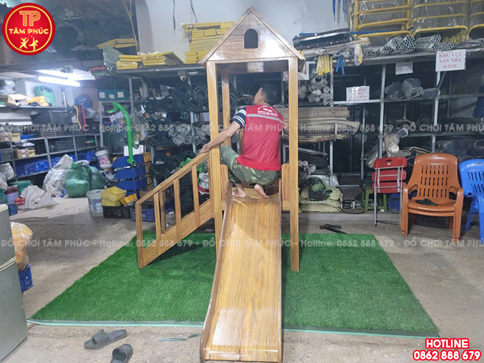 Bộ nhà khối cầu trượt gỗ cho bé 1 khối gỗ lim TPG2-017