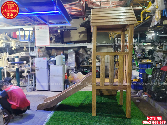 Bộ nhà khối cầu trượt gỗ cho bé 1 khối gỗ lim TPG2-017