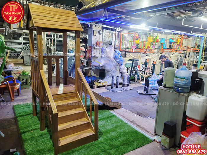 Bộ nhà khối cầu trượt gỗ cho bé 1 khối gỗ lim TPG2-017