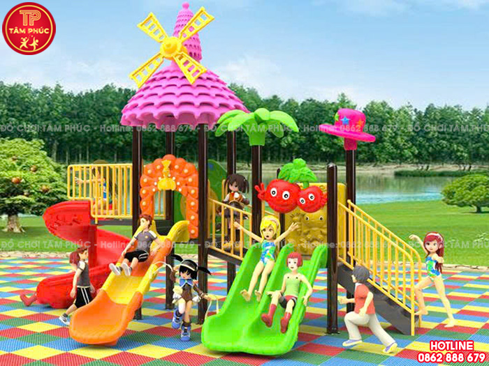 Bộ cầu trượt liên hoàn ngoài trời nhập khẩu cho bé 3 khối TP1-194