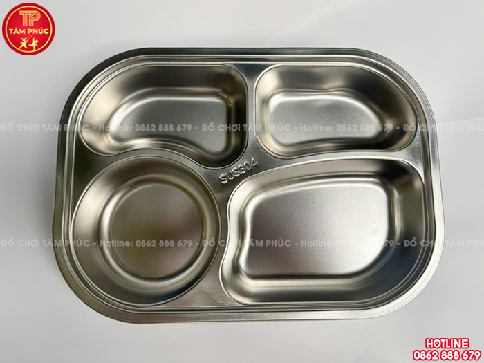 Khay cơm inox 4 ngăn cho bé trường mầm non giá tốt NT7-021