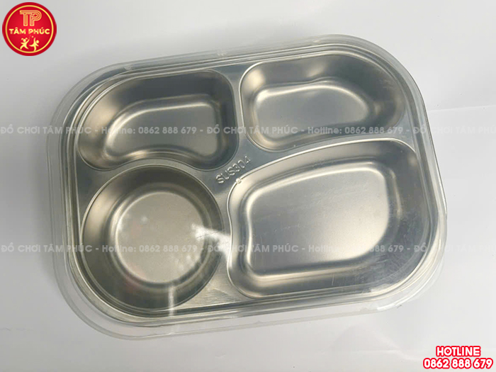 Khay cơm inox 4 ngăn cho bé trường mầm non giá tốt NT7-021