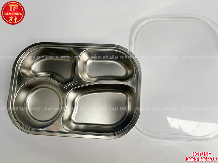 Khay cơm inox 4 ngăn cho bé trường mầm non giá tốt NT7-021