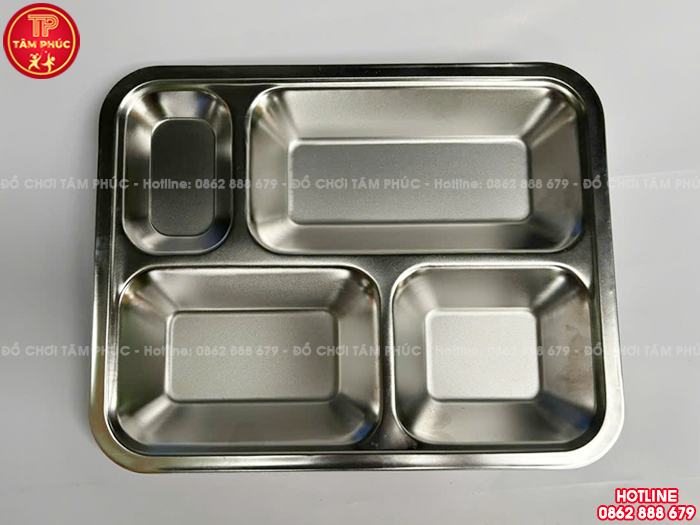 Khay cơm inox 4 ngăn cho bé trường mầm non giá tốt NT7-021