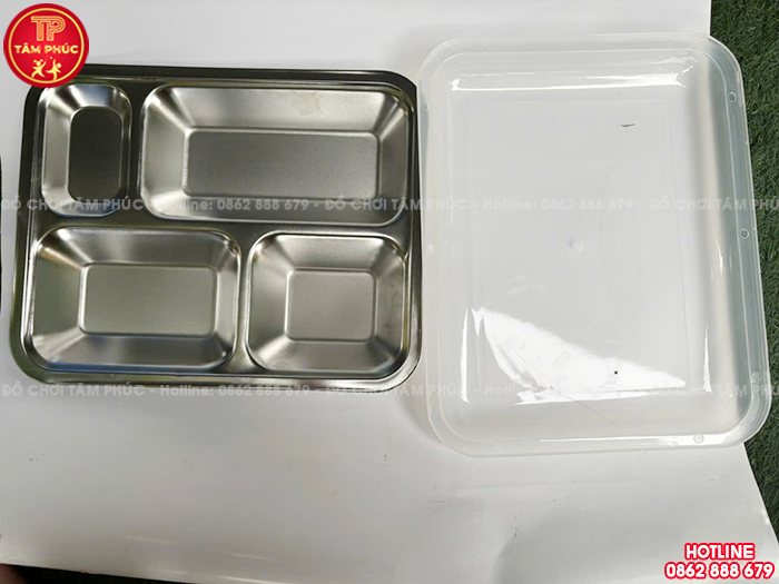 Khay cơm inox 4 ngăn cho bé trường mầm non giá tốt NT7-021