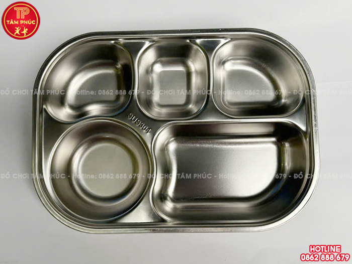 Khay cơm inox 5 ngăn cho bé trường mầm non giá tốt NT7-022