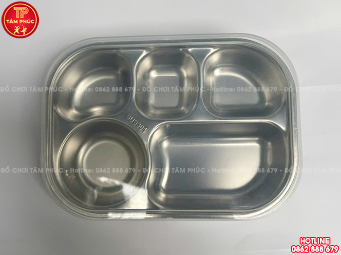 Khay cơm inox 5 ngăn cho bé trường mầm non giá tốt NT7-022