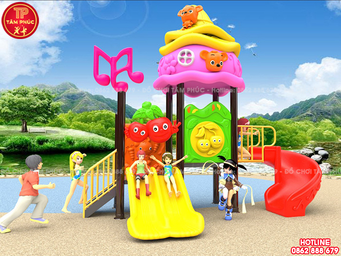 Bộ cầu trượt liên hoàn ngoài trời 2 khối nhập khẩu cho bé TP1-196