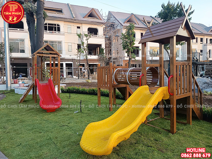 Thi công lắp đặt cầu trượt gỗ ngoài trời và thiết bị thể dục ngoài trời cho khu đô thị tại Đăk Lăk