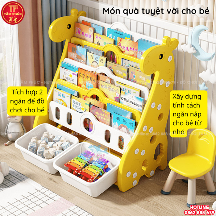 Giá sách cho bé hình con Hươu cao cổ nhựa nhập khẩu NK3-018