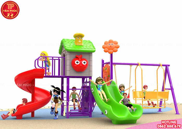 Cầu trượt liên hoàn ngoài trời kèm xích đu 2 ghế 5 chỗ ngồi TP1-200